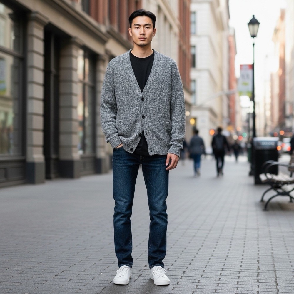 VTG JJ Cochran‎ Cardigan Sweater Mens Large Knit Grandpa Gray USA Made Mr Rogers